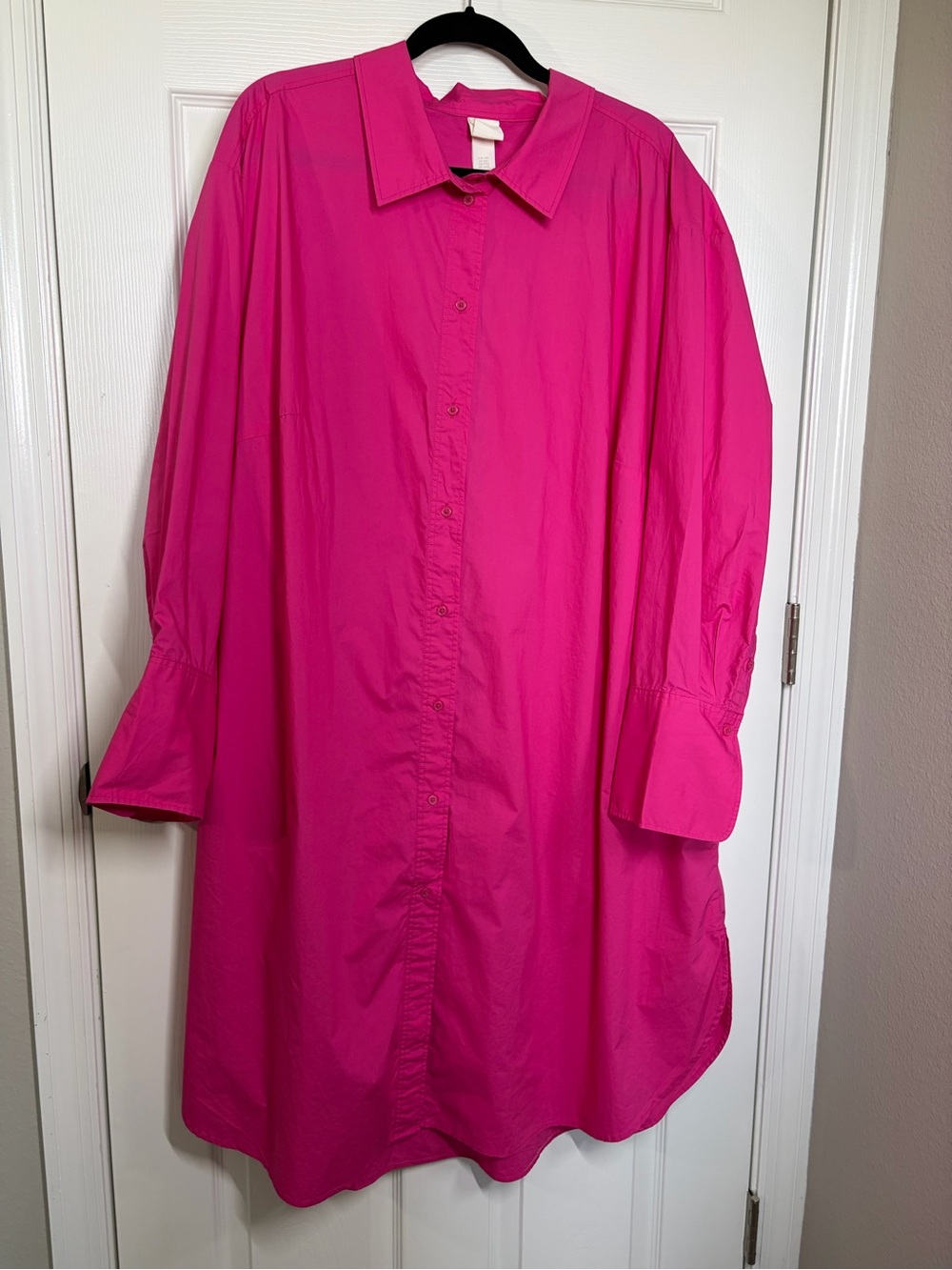 H&M Hot Pink Oversized Button-Down Shirt Dress